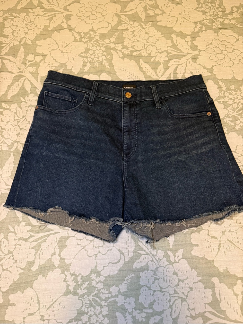 Express Dark Blue Denim Cutoff High-Rise Shorts